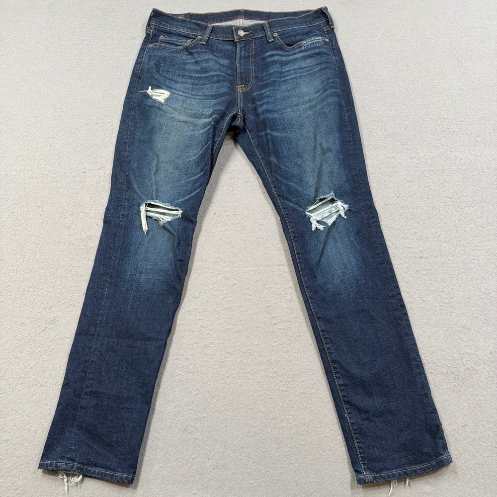 Abercrombie & Fitch Jeans Mens 34x32 Dark Wash Rustin Athletic Skinny Distressed